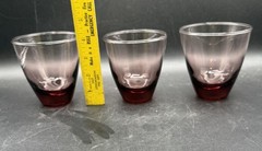 VTG Amethyst Juice Glasses Set Of 3 4” 12oz Libbey Hand Blown Wavy Glass Purple