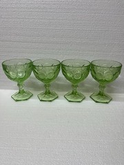 Fostoria Moonstone Light Green 5 1/8” Stemmed Wine Glasses Goblets – Lot of 4