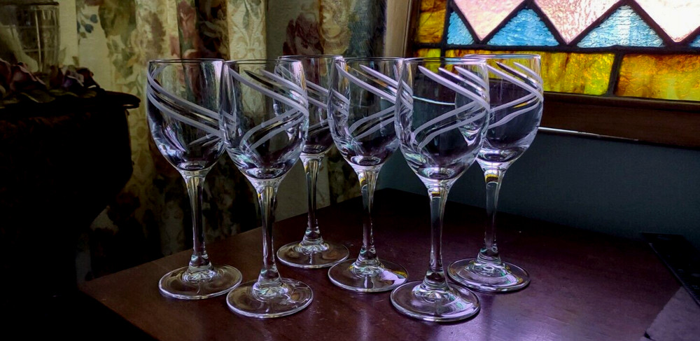 6) Durand Cristal D’ Arques CORDIAL Sherry Glass FARANDOLE Spiral Cut 5.5″ EXC.
