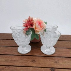 Set of 6 Antique Westmorland Princess Feather Clear Low Sherbet Glasses