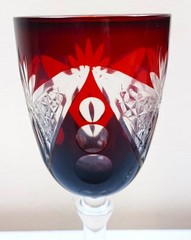 Bohemian Czech Ruby Red Cut to Clear Crystal Fan & Starburst Goblets Set of 2
