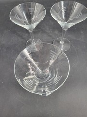 Elegant Set of 3 Krosno Poland Crystal Martini Cocktail / Glasses 6.5″ T X 4.5 D