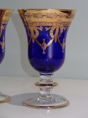 2 Cristallerie Italiane Cobalt Blue & Gold Medici Wine Glass Goblets (A)