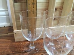 Stemmed 5.2» crystal Glass small wine Water Goblets Set Of 4 geometric ETCHED