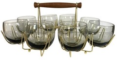 MCM Bar Set Roly Poly Glasses Vintage Mid Century Modern Federal Smoke Glass 8