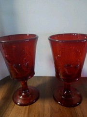 L.G. Wright Glass Ruby Goblet,Strawberry & Currant Design,Lot Of 2