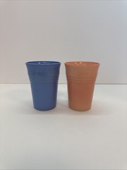 Set of 2 Mid Century Hazel Atlas Pastel Platonite Glass Tumblers 6 Ounces NICE
