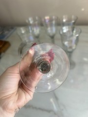 Set of 6 Iridescent Wine Glasses 9” Tall Clear Stem Rainbow Luster Goblets