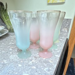 Set of 6 Frosted Multicolor Glass Tumbler Glasses with Gold Rim