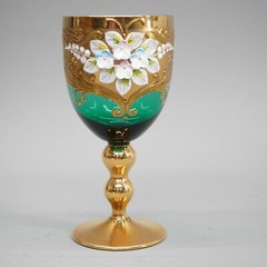 5 Emerald Green Venetian Enamel Hand Painted Gold Accent Wine Glasses Italy