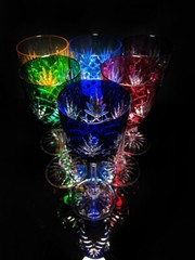 Faberge Odessa Crystal Colored Wine Glasses set measure 8 3/8″ H in Faberge case