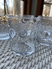 5 Vintage Pasabahce Mirage Lowball Glasses Bubble Circle Optics Dots 4” Turkish