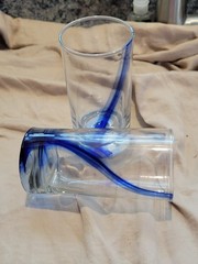 LIBBEY Crisa ?Blue Ribbon Dimpled Twist Swirl 6″ Glasses 14 Oz Set Of 2
