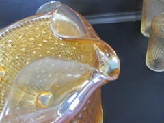 Vintage Pitcher & Glasses Set Tree Bark Variant MCM 1960’s Jeannette Glass 7pc