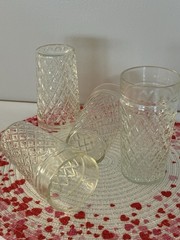 4 Vintage Quilted Diamond Ice Tea Tumblers, Anchor Hocking 6” Jelly Jar Glasses