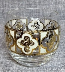 2 pc Culver 22KT Gold Roly Poly Whiskey Glass Salley Pattern Mid Century Style