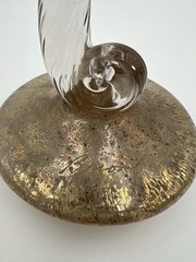 Brioni Art Glass Blue Iridescent Oil Spot 5oz Wine Glass Champagne Flute Signed