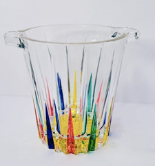 MidCentury Italian Multicolor Starburst Crystal Bar Set Ice Bucket & Tumblers