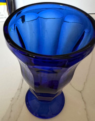ANTIQUE 5 Cobalt Blue Goblets Panel Footed Glasses Water Ice Cream Ice Tea Malt