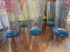6 Vintage Teal Blue Tumblers Libbey Crackle Pebbled Bubble Iced Tea Glasses
