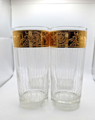 VTG 4 Culver Tyrol Hi-ball Tumbler Bar Glasses Gold Bands Vertical Lines MCM