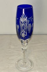 2 Vintage Nachtmann Bamberg Blue Cut to Clear Champagne Flutes Heavy 9”