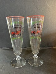 Horseless Carriage ‘Buick Model C’ Pilsner Glass by Libbey Glass 8.5”t Pair