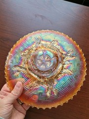 Marigold Dugan Carnival Glass Apple Blossom Twigs Plate or Low Bowl
