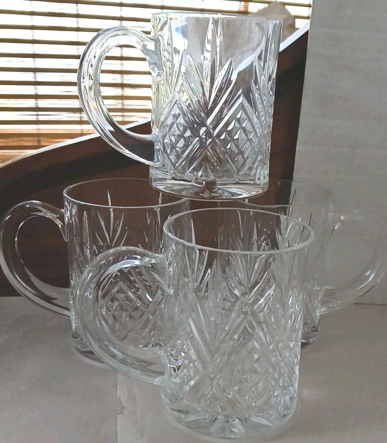 4- Crystal d’ Arques Paul Sebastian Mugs 24% Lead Crystal 10oz Masquerade France