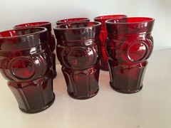 Vintage Wheaton Glass Ruby Red ‘Bullseye’ Tumblers-Set of 6