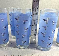 Vintage Ocean Thailand Seagull Highball/Water Bar Glasses Set of 7 EUC Blue