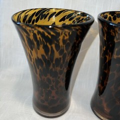 Vintage Hand Blown Glasses Splatter Swirled Tumblers Tortoise Shell Brown Set 4