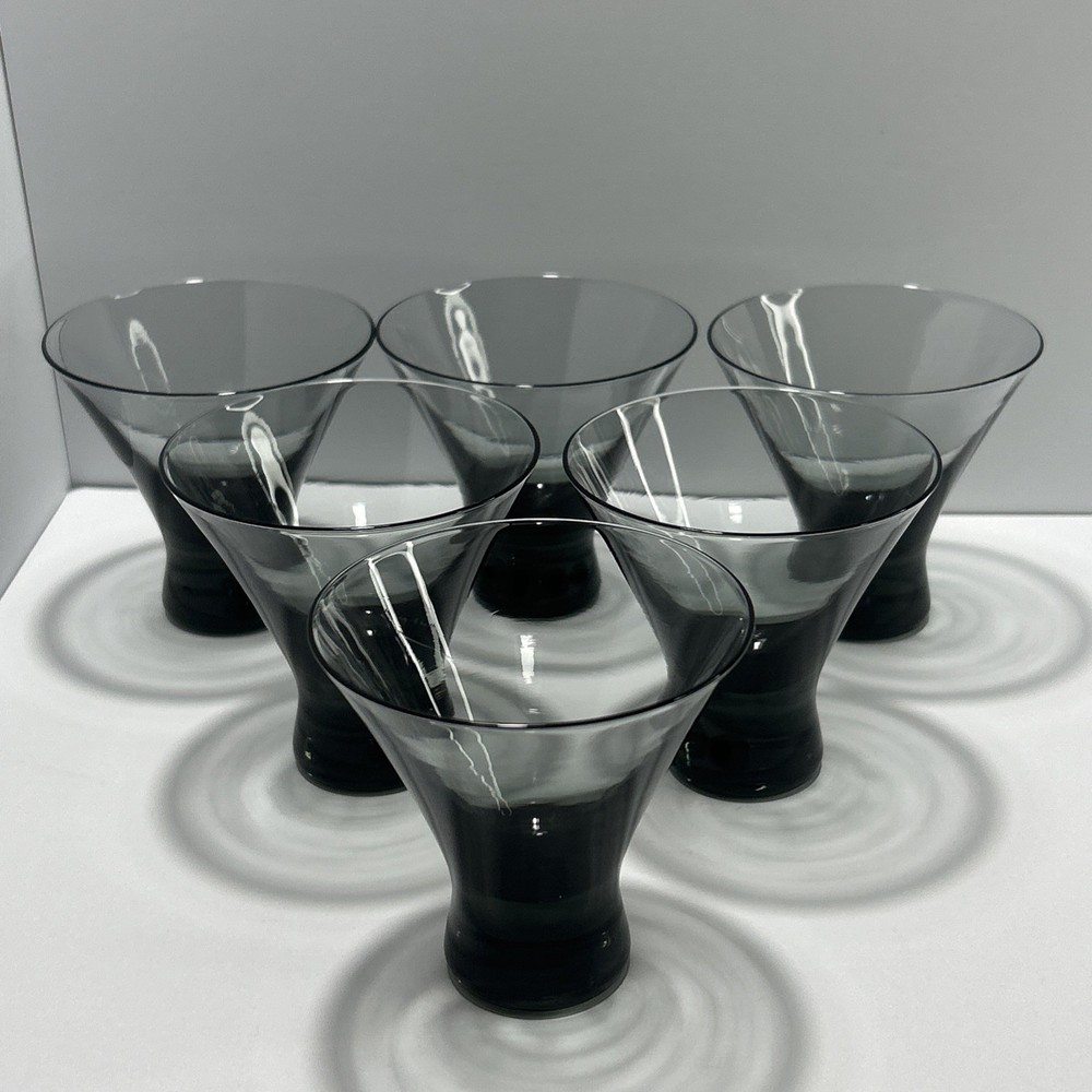 6 Vintage Morgantown Normandie Smoke Glass Martini Cocktail – Dessert Glasses