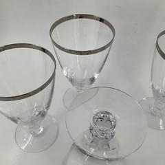 FOSTORIA CRYSTAL STEMWARE WEDDING RING SILVER RIM Ice Tea Goblets Set of 4 EUC