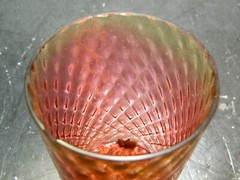 Antique Hand Blown Quilted Diamond Amberina Glass Tumbler 4.13″x2.75″ Very Good