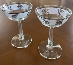 Vintage LIBBY Frosted Silver Leaf MCM CHAMPAGNE / SHERBET GLASSES (Set of 2)