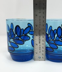 Set of 4 Vtg J Wm Hale Cobalt Blue Leaf High Ball Tumbler Glasses 14oz Stackable