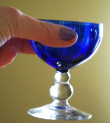 Vtg Set 4 FOSTORIA «VICTORIAN BLUE» COBALT OPTIC Liquor Cocktail Glasses 3.25″
