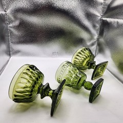Vintage Indiana Glass Mount Vernon Olive Avocado Green Goblets Set Of 3