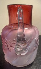 ANTIQUE 1890 NORTHWOOD ROYAL IVY FROSTED RUBINA PITCHER W/6 GLASSES-SHES A BEAUT