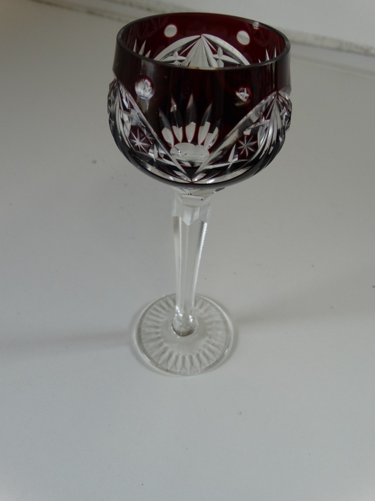 Vintage Bohemian Cut Amethyst Purple Wine Glass 5.75″ tall 1.75″ rim diameter
