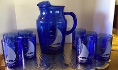 HAZEL – ATLAS BLUE SAILBOAT PITCHER With 8-4”Tumblers