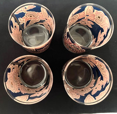 Vintage Culver DOF Rocks Glasses 14 oz Cymbaline Lapis Floral Set of 4 w/Box