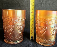 Fenton Marigold Carnival Glass Lattice & Grape Water Set Tankard & 4 Tumblers