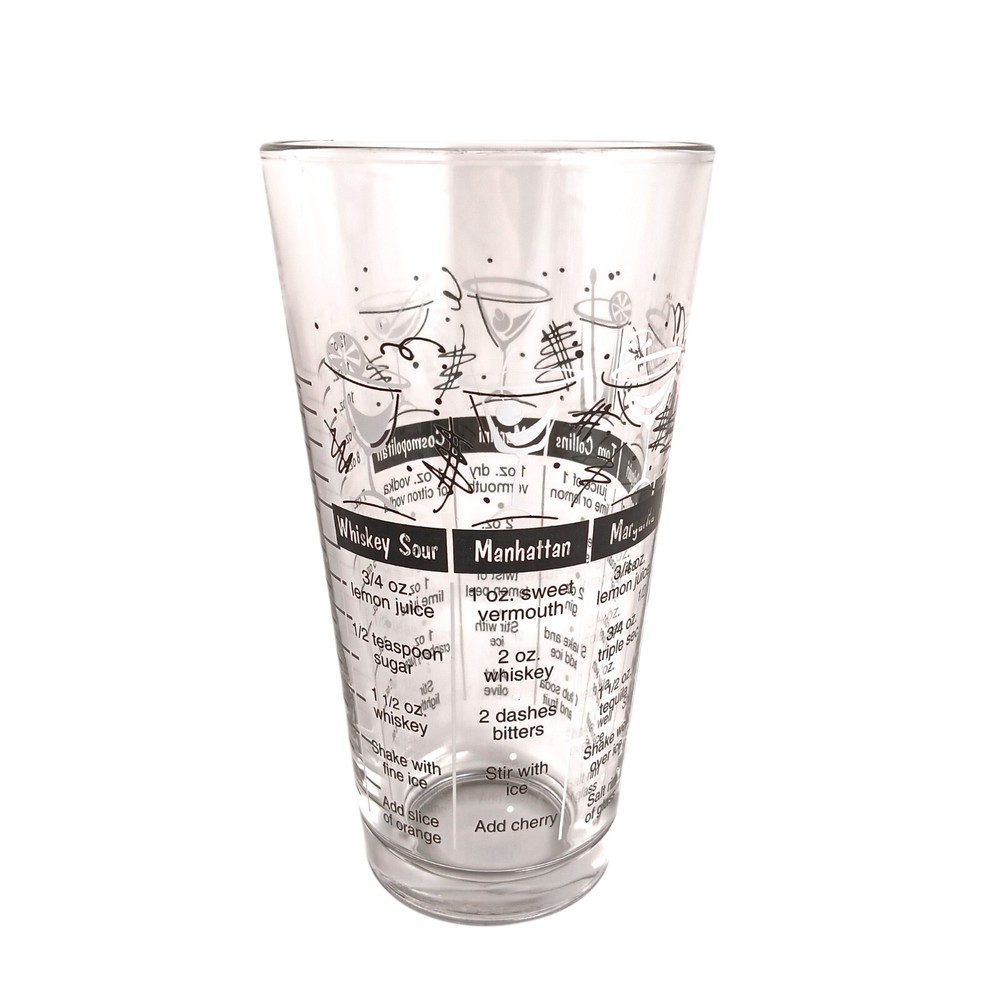 Vintage LIBBEY Barware Cocktail Shaker Mixing Tumbler Black & White Recipes NEW