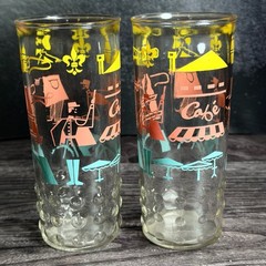 Vintage MCM Yellow,Pink,Blue Design Tall Jelly Glass