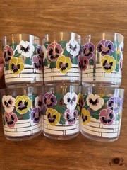 Set Of 6 Vtg Culver Pansy 4 Inch Tall Acrylic Tumblers