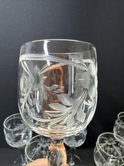 Vintage Etched Floral Cordial Glasses Frosted Flower Stemware Liqueur Glasses/ 6