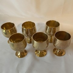 Set 6 Mini Brass Goblets With Round Tray Gold Decorative Barware Vintage India
