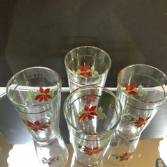 Vintage Tumblers Water Ice Tea Glass Poinsettia 14 Ounce Set of 4 Christmas #74